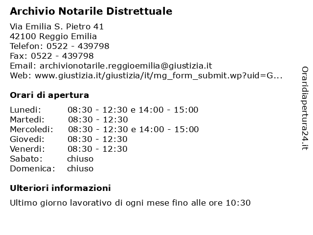 Orari di apertura Archivio Notarile Distrettuale Via Emilia